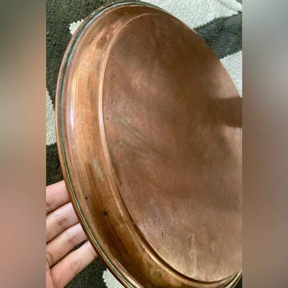 Large MCM Vintage 13 1/4” Copper Metal Round Plate Platter Bar Serving Tray - Picture 5 of 7